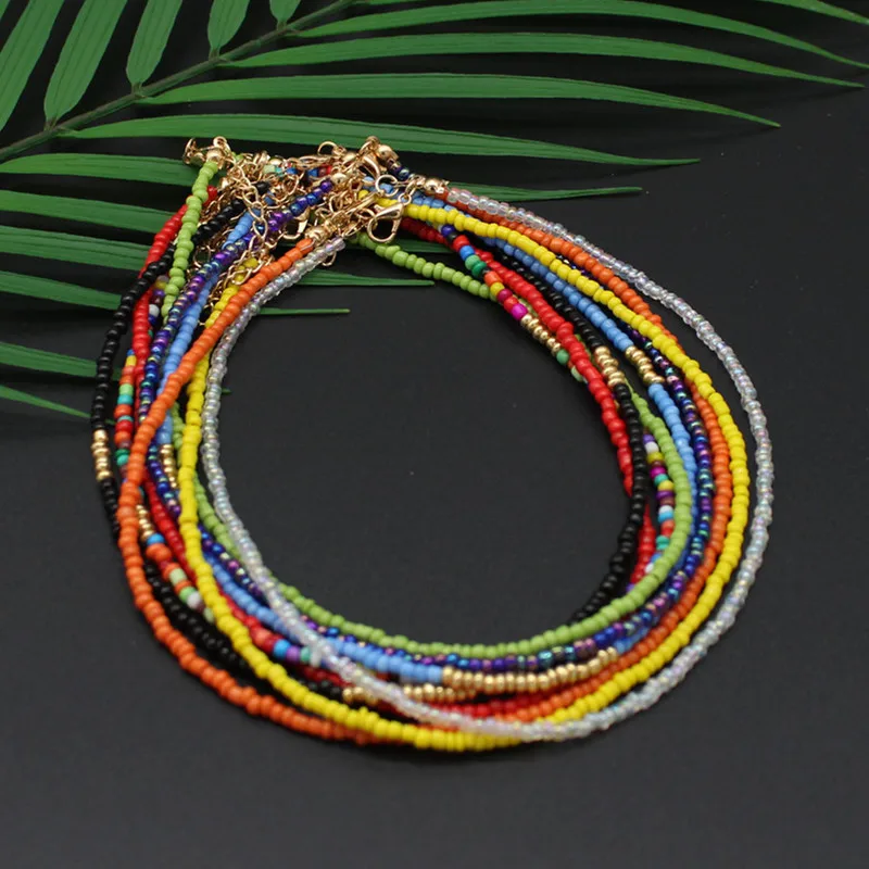 

Bohemia Handmade Rainbow Seed Beads Simple Choker Necklace Women's Fashion Wild Sweet Colorful Collar Jewelry Gift