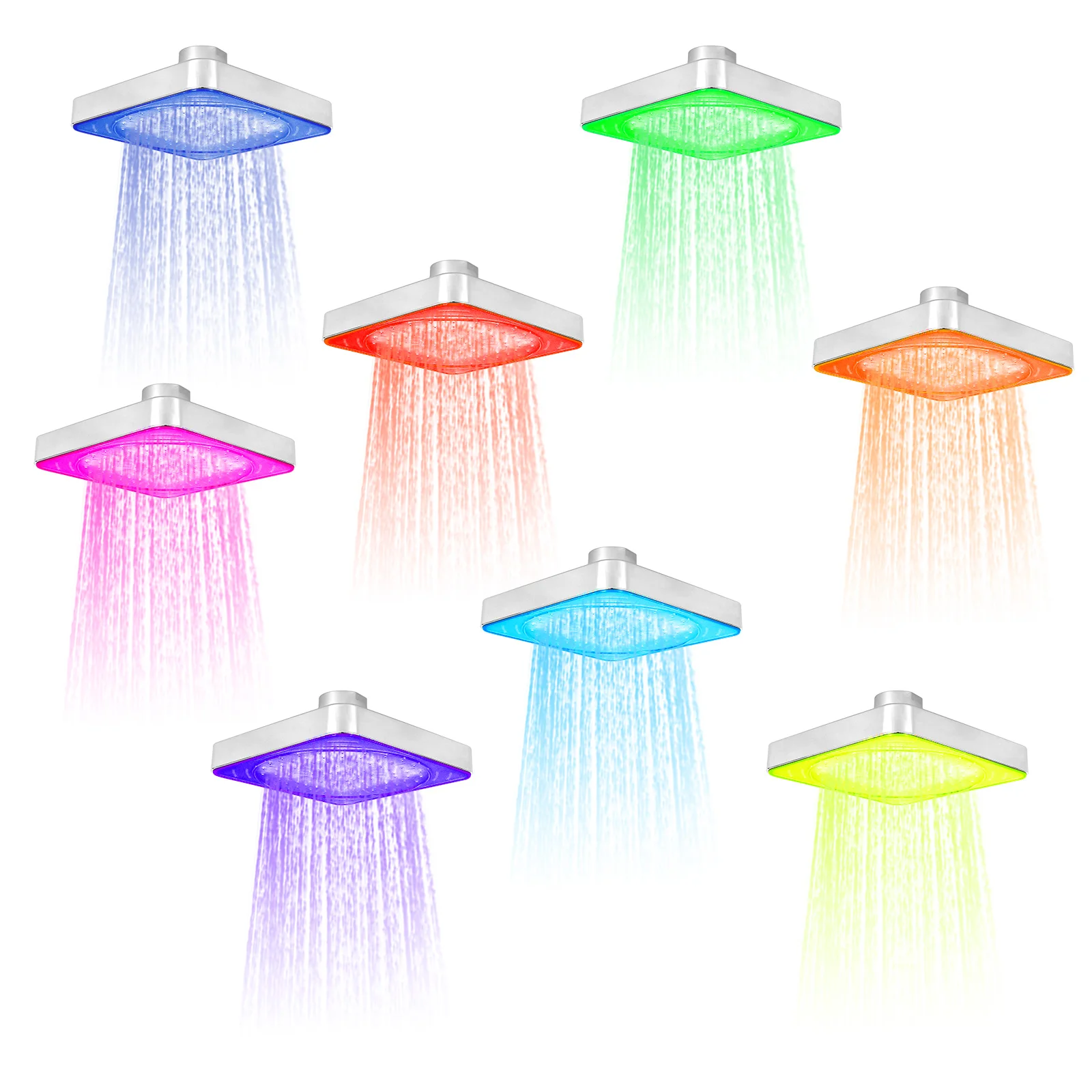 

NEW LED Shower Head 7 Color Light Automatically Changing LED Showerhead 6 inches LED Rainfall Shower Head Romantic LED Light