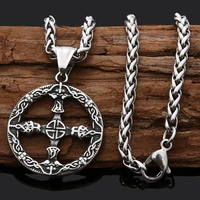 viking stainless steel necklace titanium steel round pattern cross pendant necklace not allergy not fading
