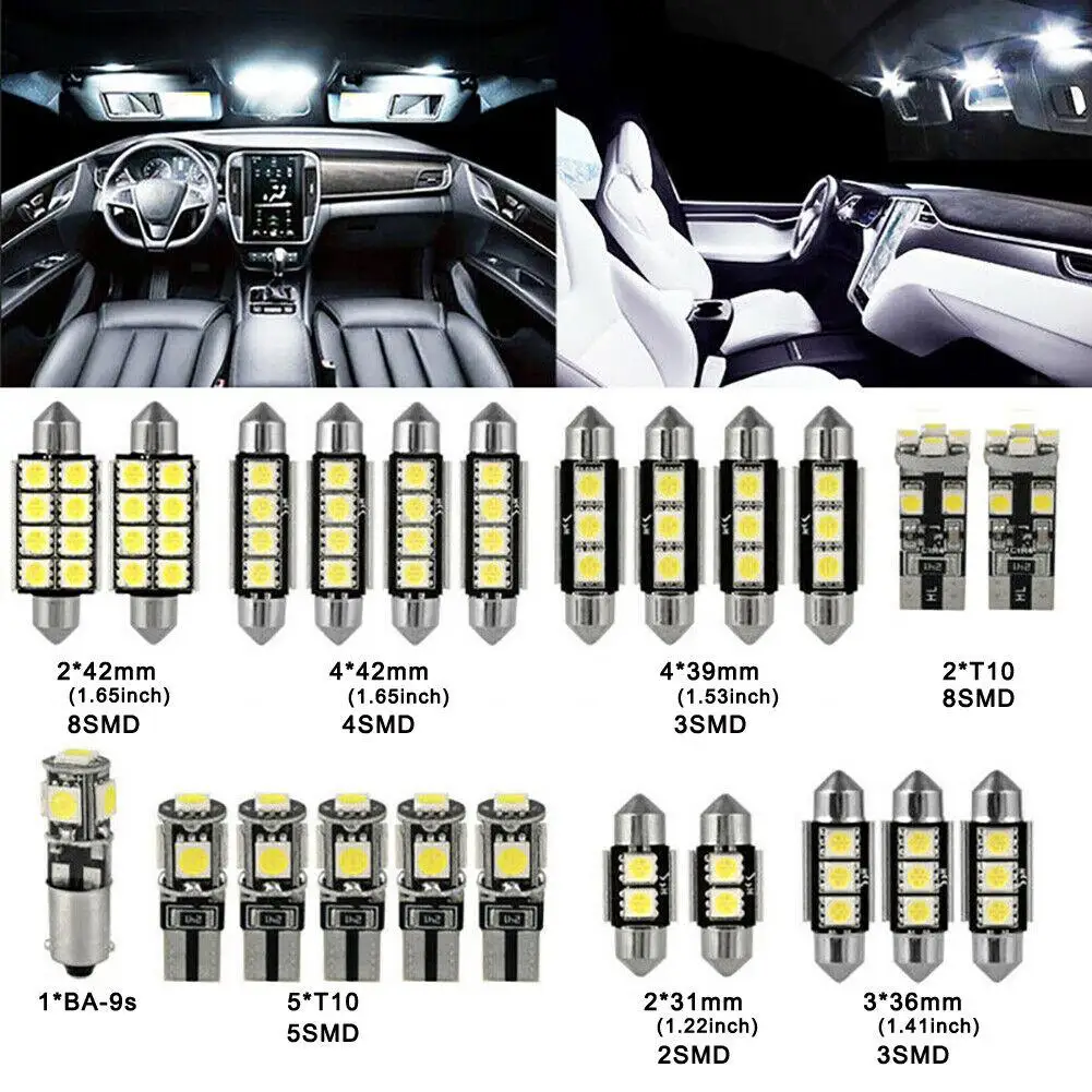 

23pcs Led Car Light Bulb T10 Interior Map Dome Trunk License Plate Lamps Kit Ultra-Thin Shape White Lights Car Lighting Set