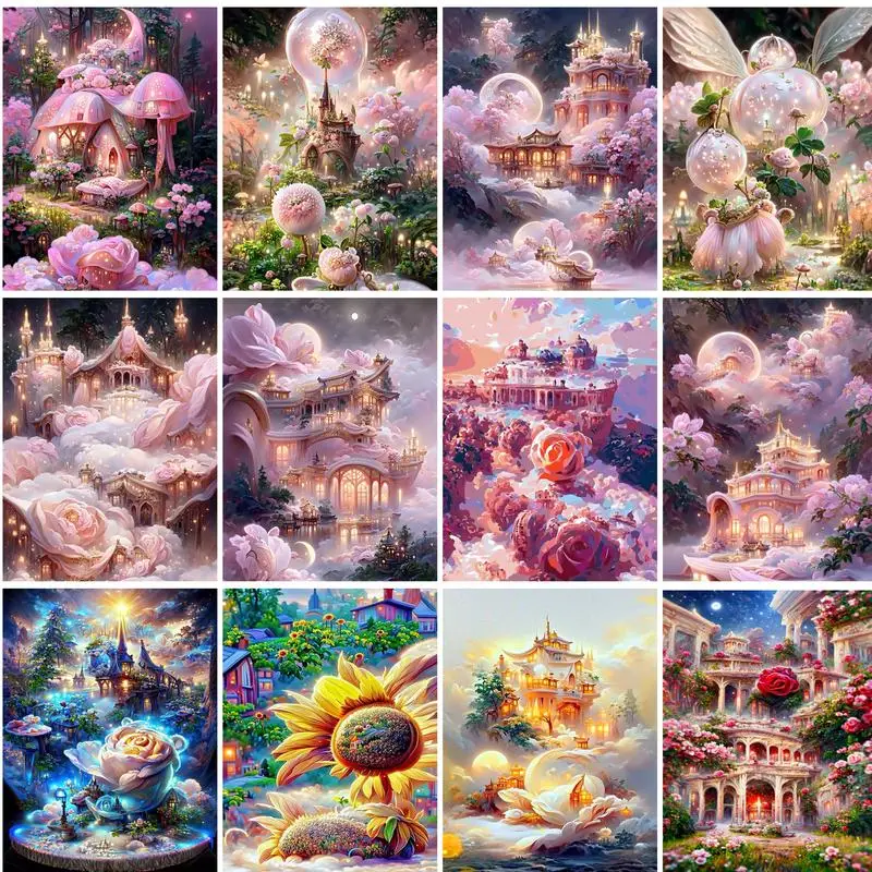 

PhotoCustom DIY Pictures By Number Fairy tale world Kits Painting By Numbers Landscape Drawing On Canvas Hand Painted Paintings