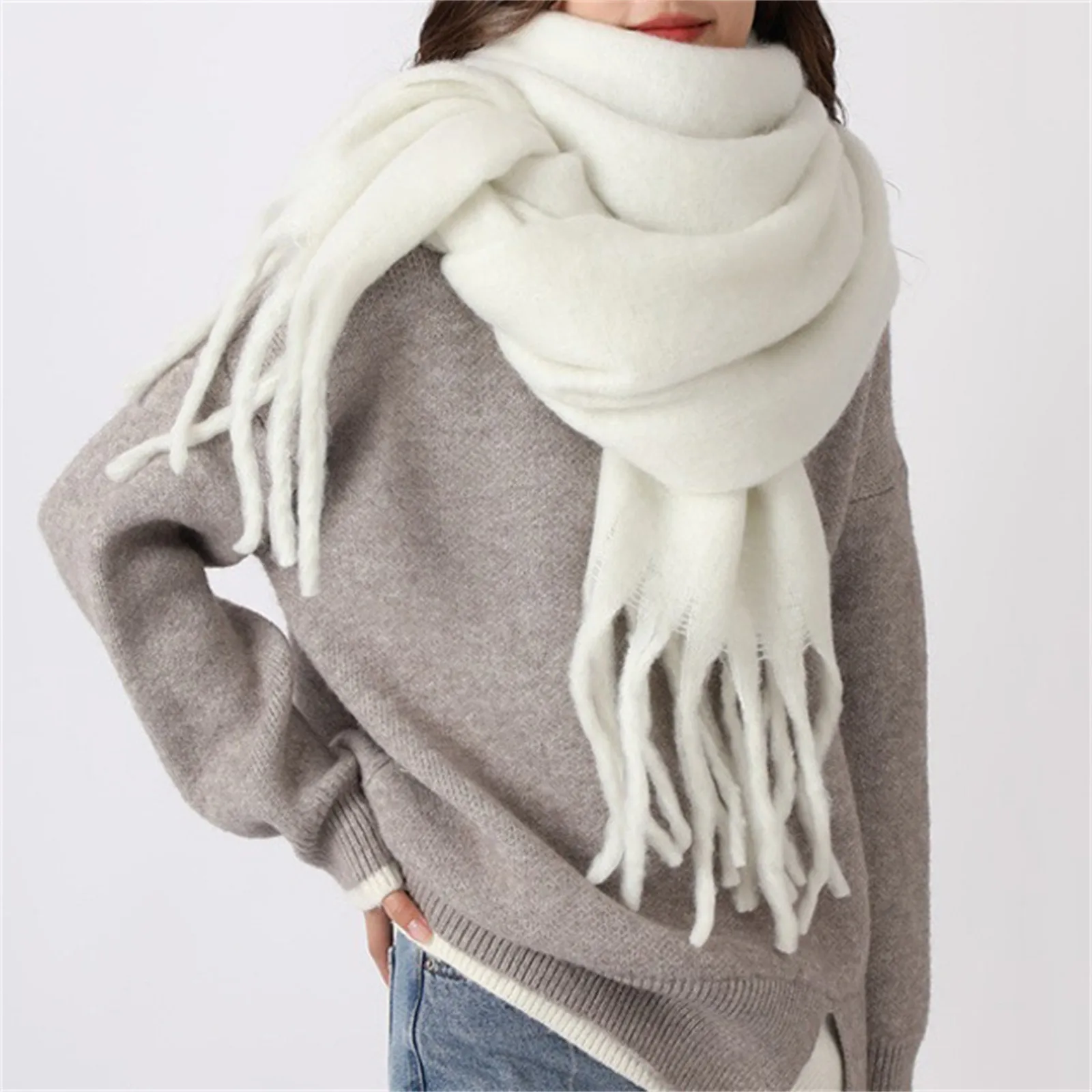 Женский модный шарф осенне-зимний шерстяной женский вязаный однотонный толстый