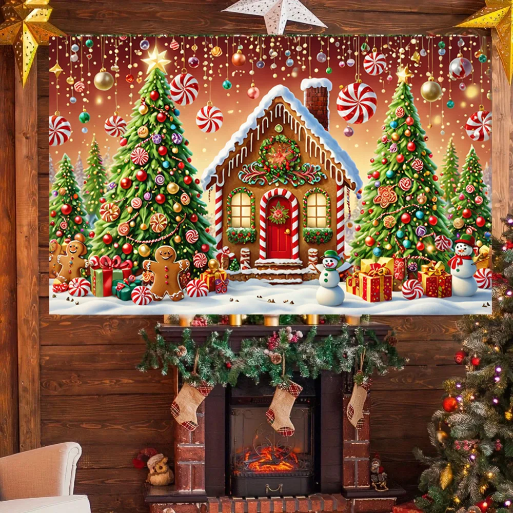 Рождественский пряничный домик баннеры из полиэстера праздничные настенные