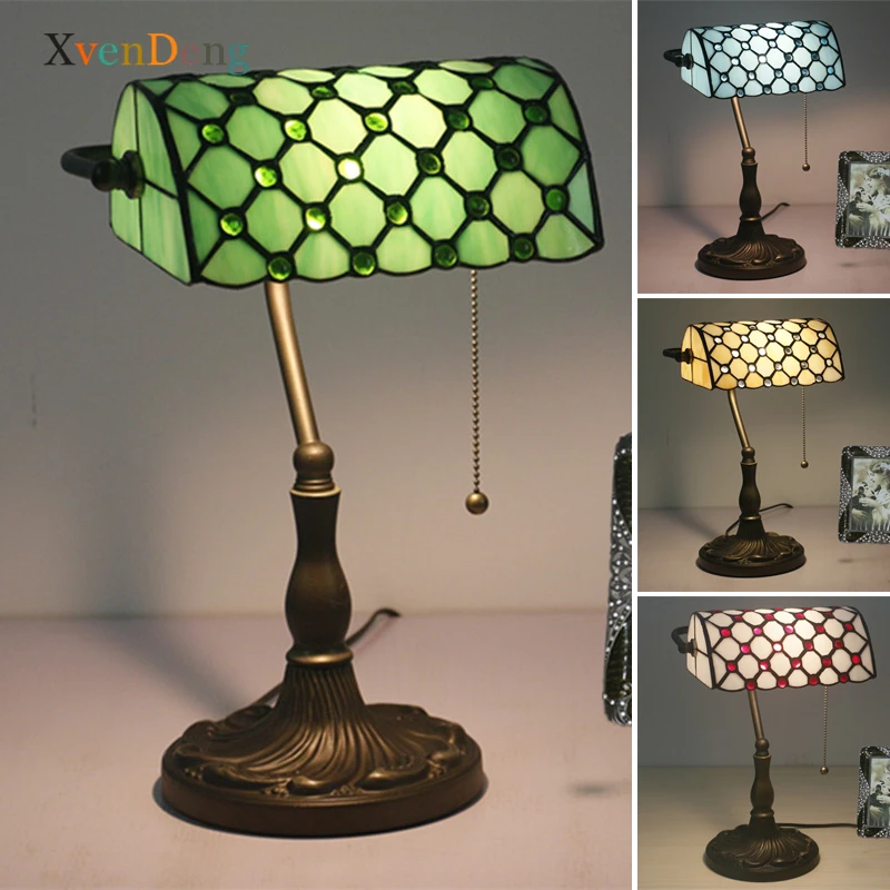 

Vintage Stained Glass Table Lamps for Living Room Bedroom Lamp Tiffany Retro Desk Lights Night Stand Light Fixtures Art Decor