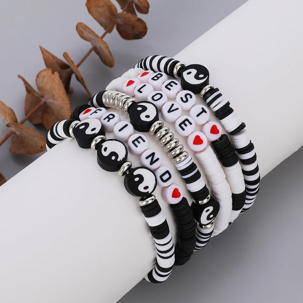 

Makersland 6pcs Tai Chi Bracelets For Women Boho Fashion Love Friendship Jewelry Adjustable Elastic Clay Beads Bracelet For Men