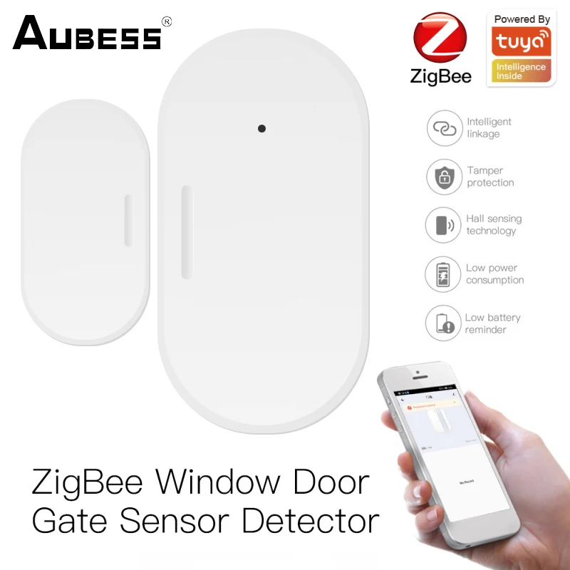 

AUBESS Tuya Zigbee Smart Door Window Gate Sensor Mini Wireless Connection Detector Smart Home Smart Life Security Alarm System
