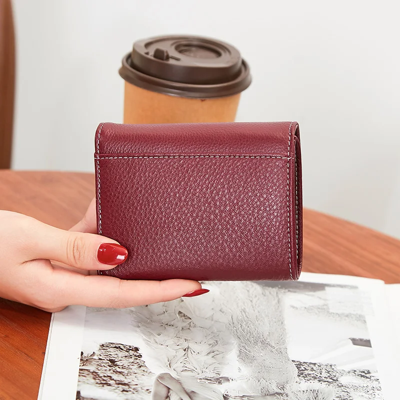 Short Genuine Leather Women Wallets First Layer Cowhide Purse Folding Envelope Billfold Excellent Card Holders Birthday Present