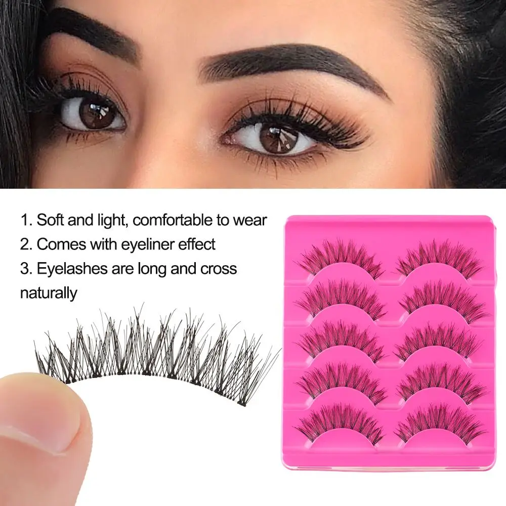 

5 Pairs Beauty Black Soft Handmade Eye Lashes Extension Cross False Fake Eyelashes Thick