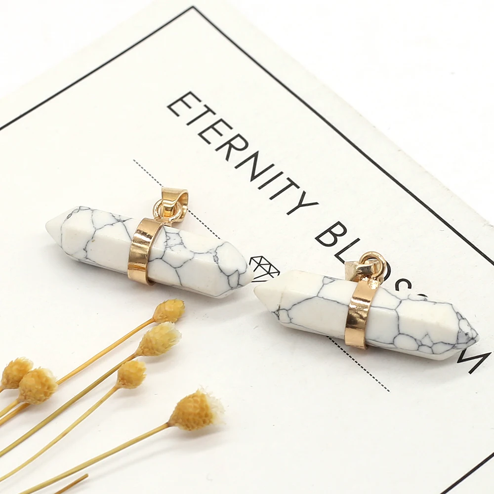 

Natural Stone Pendants Cone White Turquoise Stone Charms Howlite Stone for Jewelry Making Women Gift Accessories