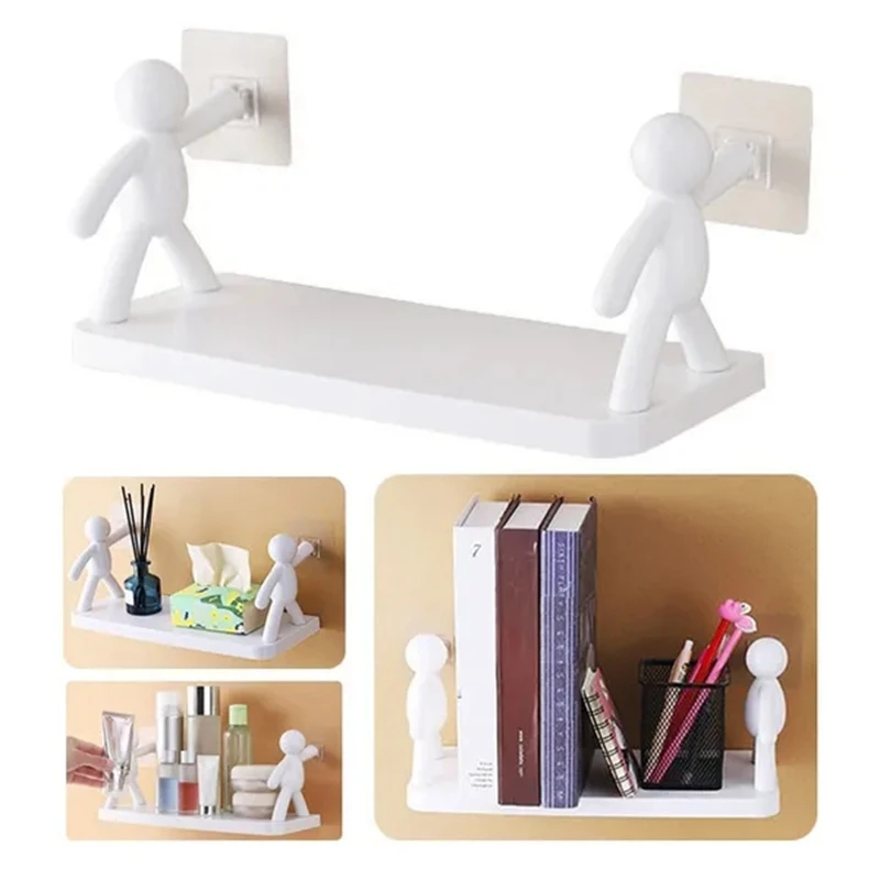 

Household Simple Punch-free Wall Hanging Human-shaped Guardrail Hook Rack Bathroom Shelf with Hook Kitchen Storage Rack