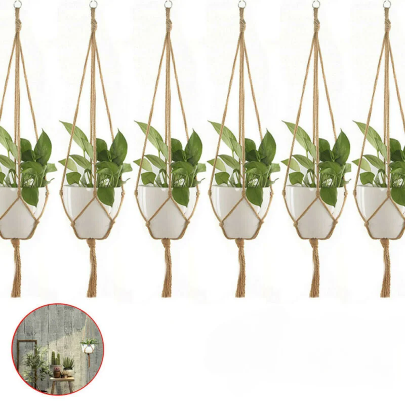 

1pc Vintage Rope Basket Handmade Macrame Flower Pot Net Bag Home Pastoral Decor Plant Hanging Basket Knotted Rope Plant Holders