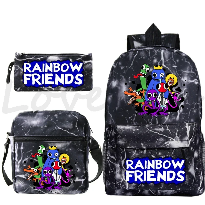 Фото Игровой рюкзак Rainbow Friends для мальчиков, детский забавный мультяшный рюкзак, школьный ранец для детей, набор из 3 предметов, школьная сумка для девочек №1