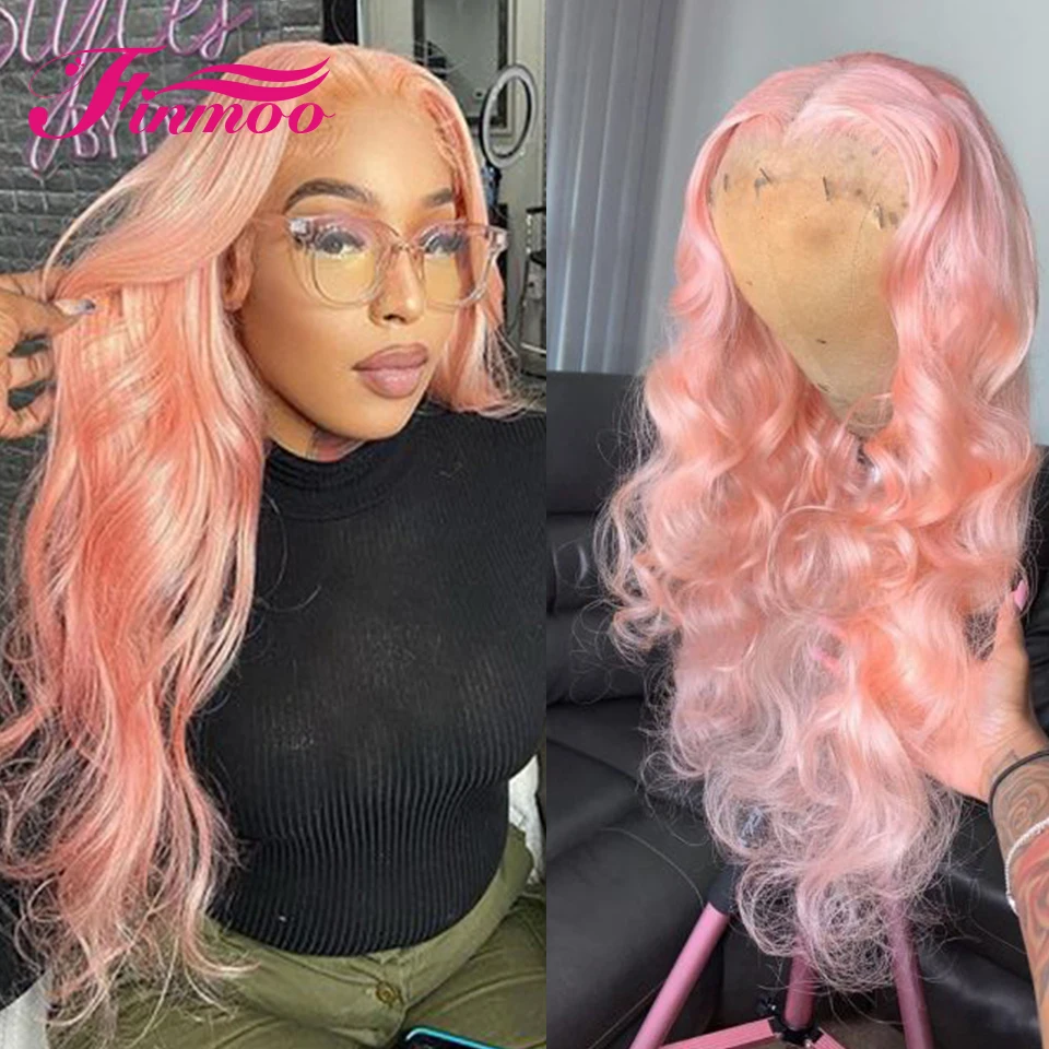 Loose Wave Pink HD Transparent Lace Frontal Wig Curly Brazilian Wigs For Women Human Hair Pink Colored Lace Front Human Hair Wig