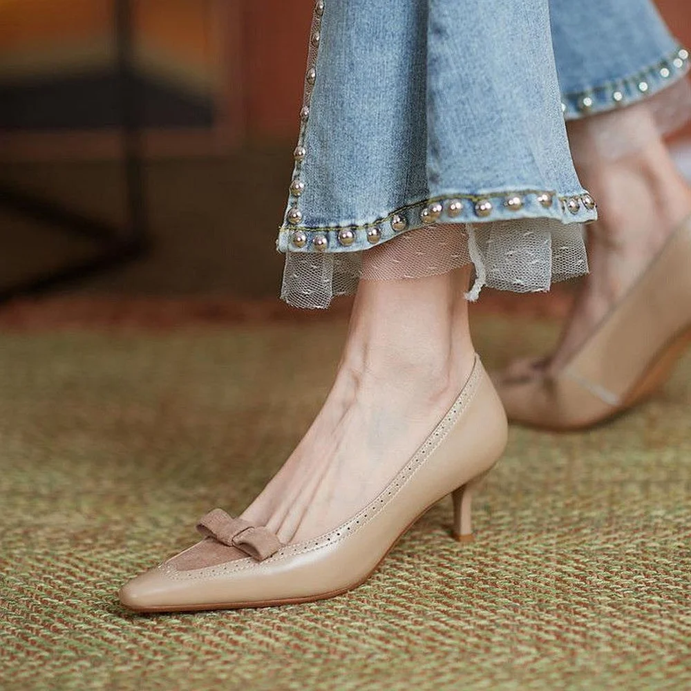 

Женские туфли на высоком каблуке-шпильке, туфли с острым носком и бантом, туфли на среднем каблуке, 2022