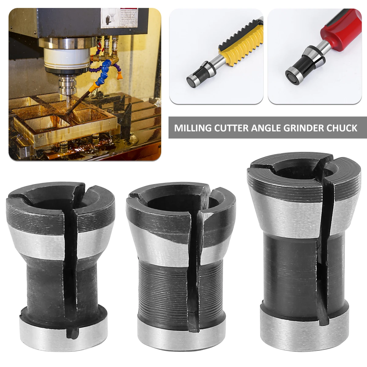 

3Pcs Router Milling Cutter Collets 8/6.35/6mm Adapter Collet Chuck Engraving Trimming Machine Router Milling Cutter Accessories