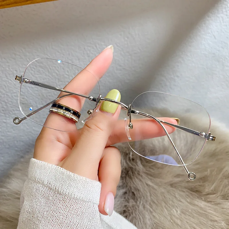 

Blue Light Blocking Rimless Myopia Glasses Women Metal Frame Transparent Glasses Eyeglasses Nearsighted -1.0 To -4.0