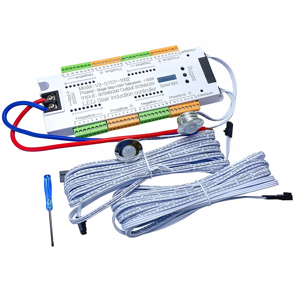 Набор светодиодных лент Step LED Light 12V SMD 5050 CW WW с 32-канальным датчиком движения PIR для лестниц, контроллером, блоком питания, кабелем-разъемом.