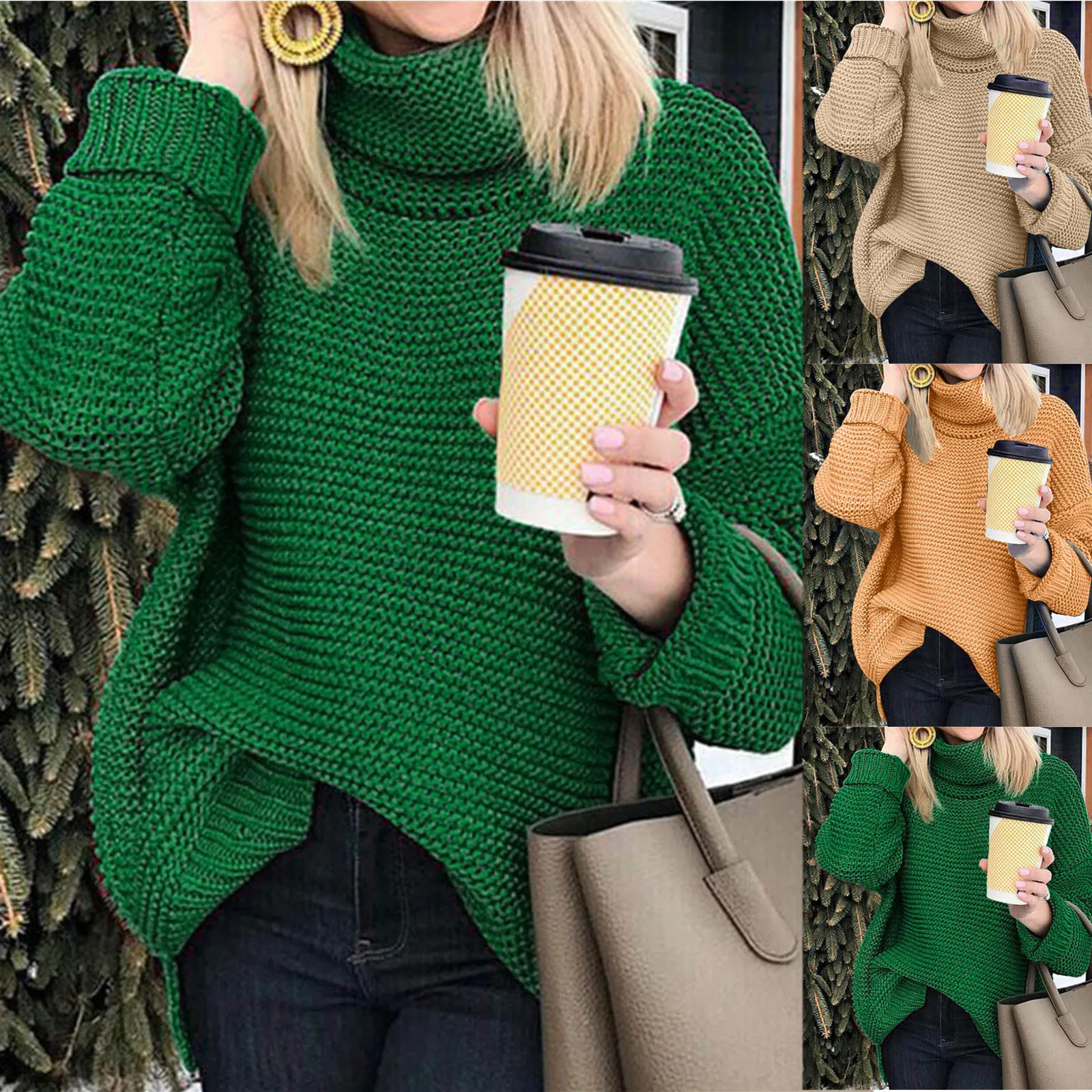 

Knitted Autumn Winter highneck thick oversize Sweater pullovers Women 2021 LOOSE sweater pullovers female turtleneck sweaters
