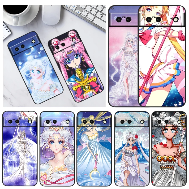 

Sailor Moon Cute Art For Google Pixel 7 6 Pro 6A 5A 5 4 4A XL 5G Black Phone Case Shell Soft Silicone Fundas Coque Capa