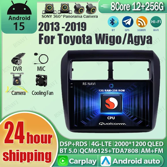 Фото Android 15 Carplay Auto Qualcomm 2K QLED экран автомобильный радиоплеер для Toyota WIGO 2013-2019 GPS Wi-Fi 4G BT стерео мультимедийный DSP №1