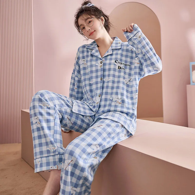 New spring and autumn pajamas women's long-sleeved trousers two-piece oversized loose lapel women's home wear