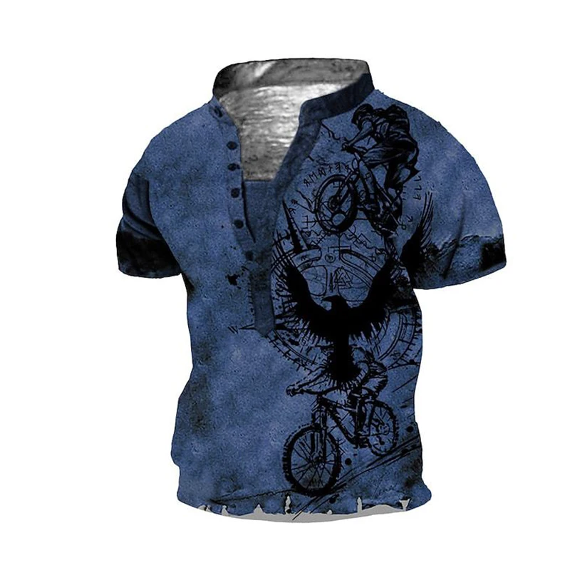 

Футболка мужская с 3D-принтом, нейлоновая тенниска оверсайз на пуговицах, с V-образным вырезом и перекрестным принтом, модный винтажный топ с ...