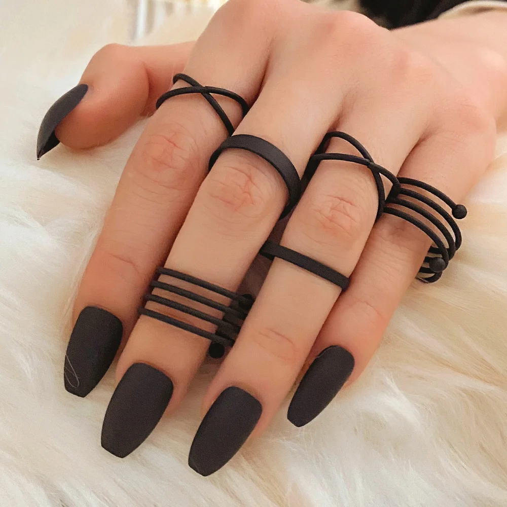 

Vintage Black Rings Set For Women Men Punk Metallic Geometric Simple Finger Rings 2022 Trend Jewelry Gifts