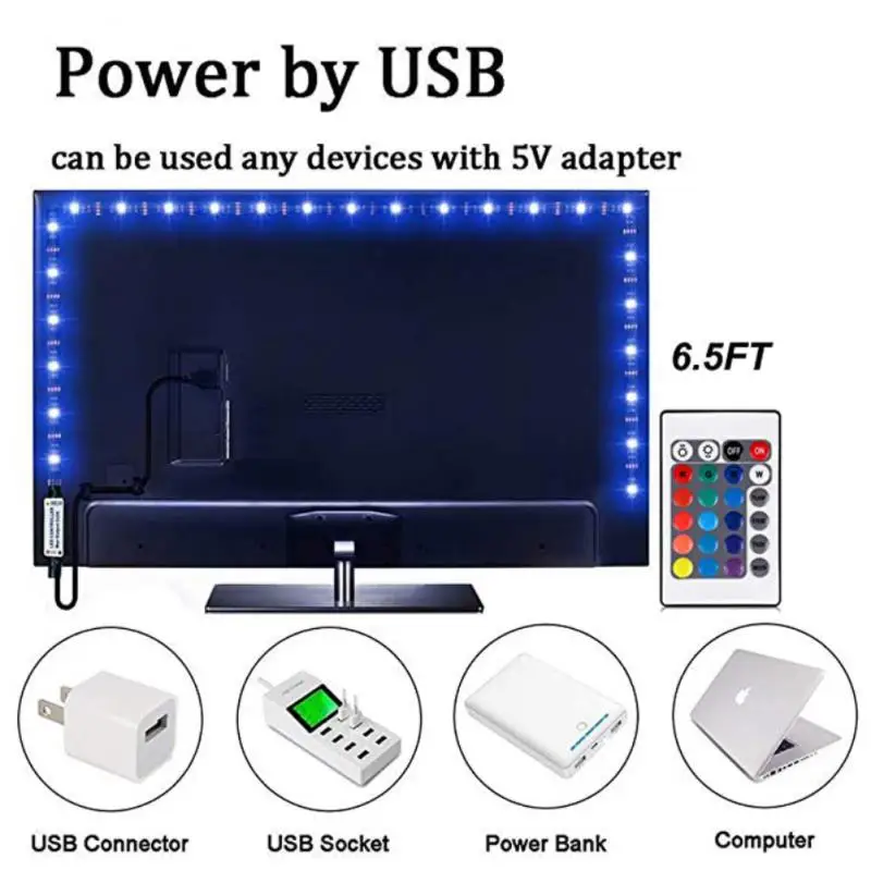 

Flashlights Usb Decorative Lighting 16 Colors Flexible Lighting Infrared 24 Key Light Strip Remote Control Rgb Led Light Strip