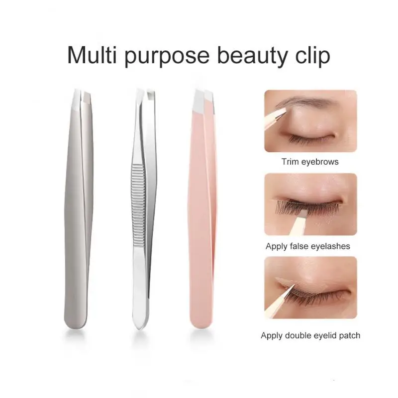 

Stainless Steel Eyebrow Tweezers Clip Eyebrow Trimming Hair Remove Clip False Eyelashes Eyelid Stickers Tweezers Makeup Cosmetic