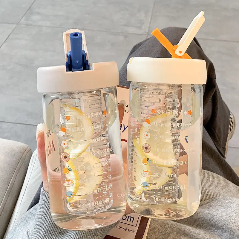 

480-700ml Kawaii Glass Water Cups Women High Value Flower Tea Straw Cup High Temperature Resistant Tea Water Bottle with Straw