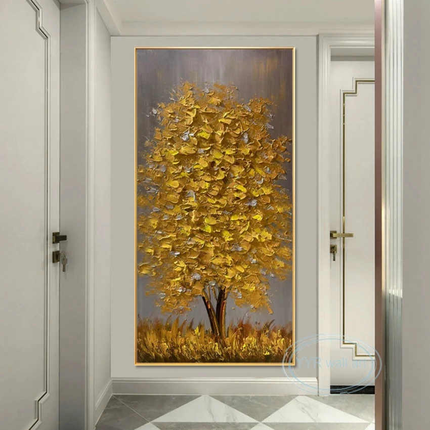 

Luxury Porch Decoration Poster Handmade Fortune Tree Abstract 3D Canvas Oil Painting Aisle Mural Single Corridor Hanging Picture