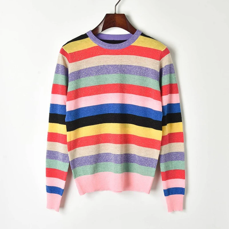 Женский свободный свитер с люрексом разноцветный Повседневный пуловер в