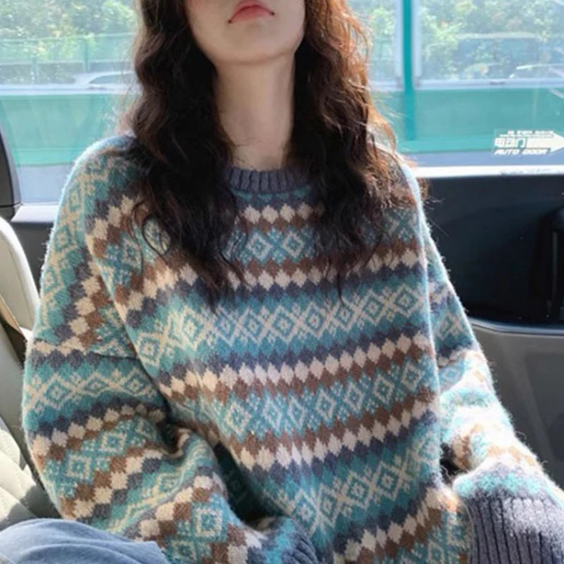 Новинка пуловеры с круглым вырезом женский теплый осенний простой свитер узором