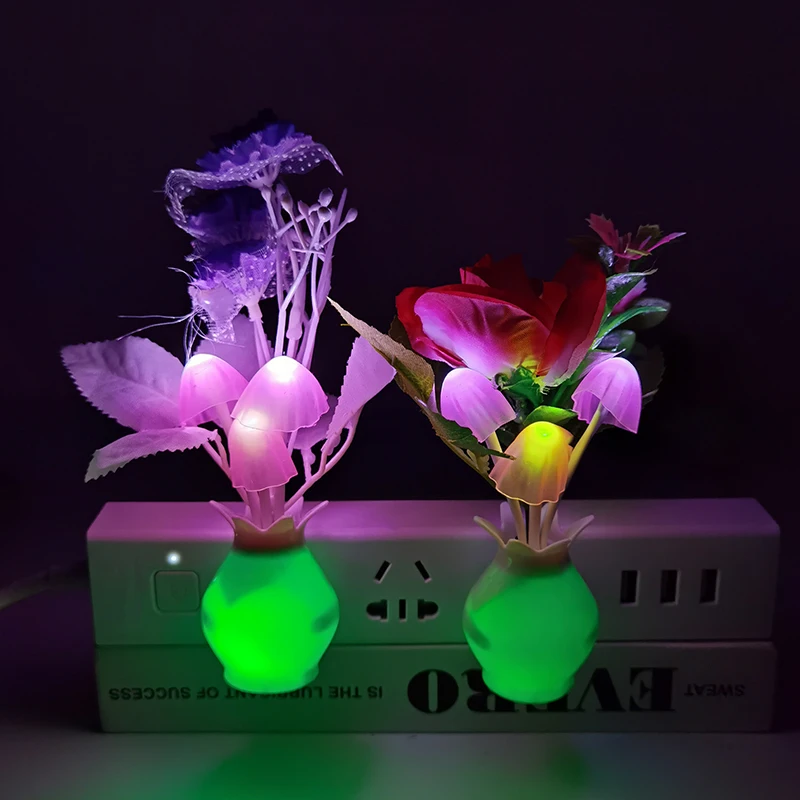 

LED Colorful Flower Lamp Night Light Luminous Rose Mushroom Lilac Night Lighting Home Bedroom Decoration Fancy Plant Nightlight