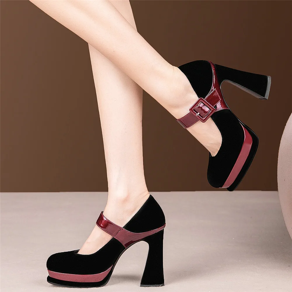 Туфли-лодочки женские замшевые на платформе с круглым носком