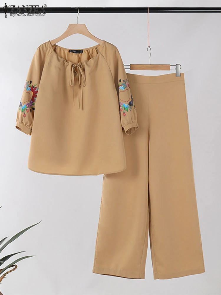 Осень 2024 спортивные костюмы ZANZEA женские комплекты из 2 предметов блузка с