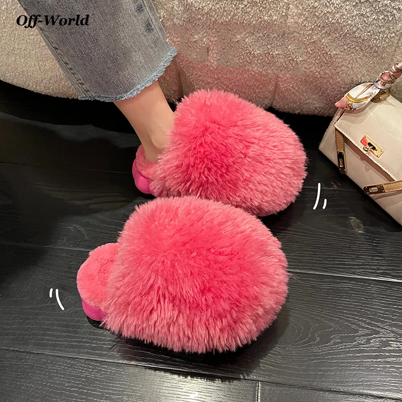 

Women Winter Fur Slippers Warm Indoor Soft Sides Short Plush EVA Home Cotton Shoes Mules Casual Shoes Female Wedge Slippers