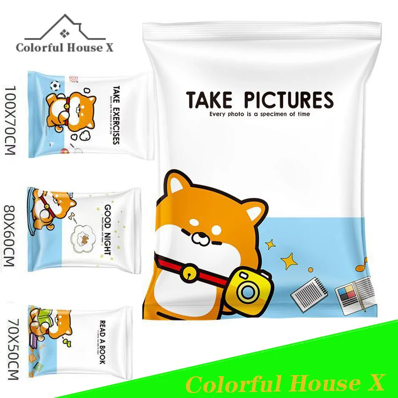 

Вакуумная компрессионная сумка, вместительный дорожный мешок для хранения выхлопных газов, мультяшный маленький утолщенный органайзер для одежды Шиба-ину, экономит место