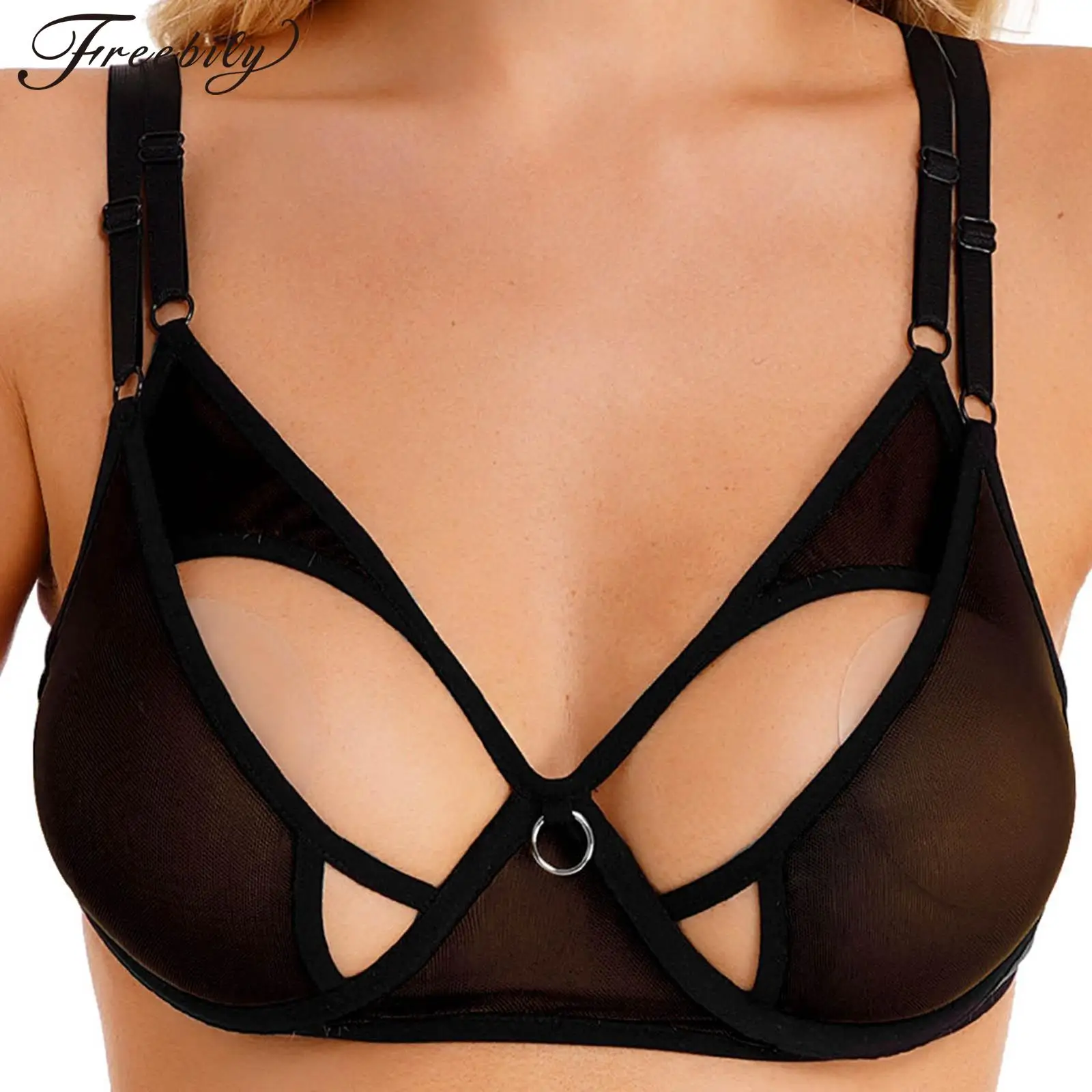 

Бюстгальтер женский прозрачный сетчатый, пикантный ажурный Бралетт на косточках, с двойными бретелями, ночное белье