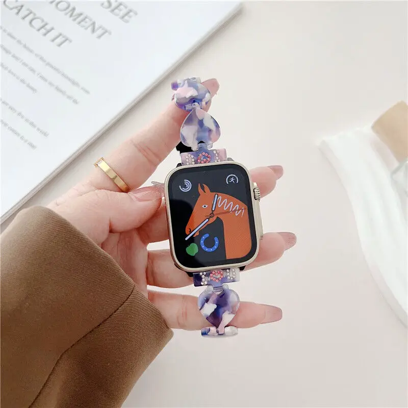 Love Heart Tortoise Shell Resin Wrist Band Strap For Apple Watch Series 8 7 6 5 4 SE 3 2 1 45mm 44mm 42mm 40mm 38mm