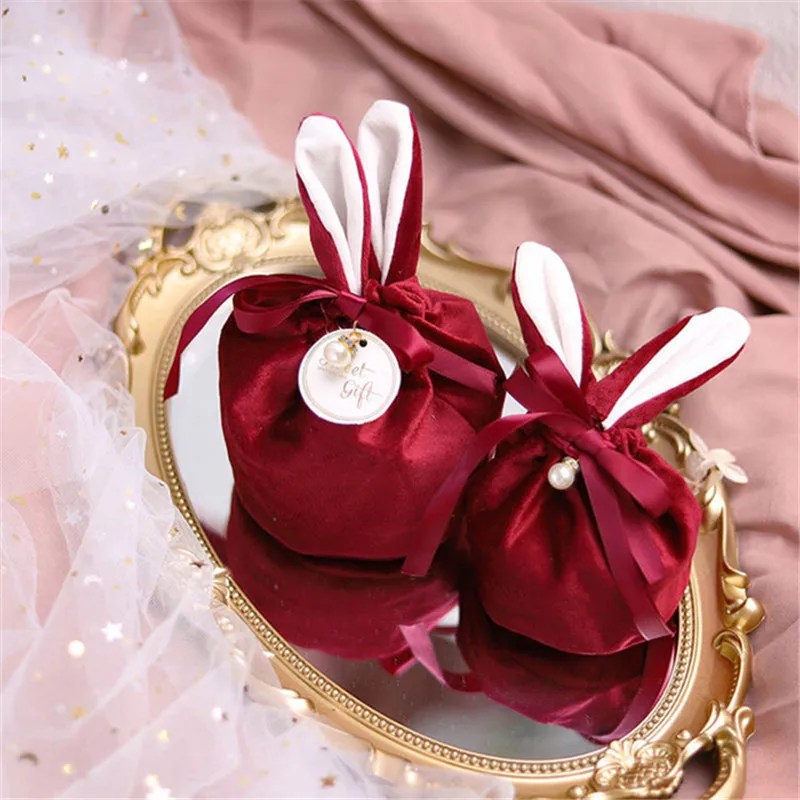 

10pcs Easter Cute Rabbit Gift Packing Bags Ramadan 2023 Wedding Birthday Party Wedding Souvenirs for Guests Velvet Gifts Box