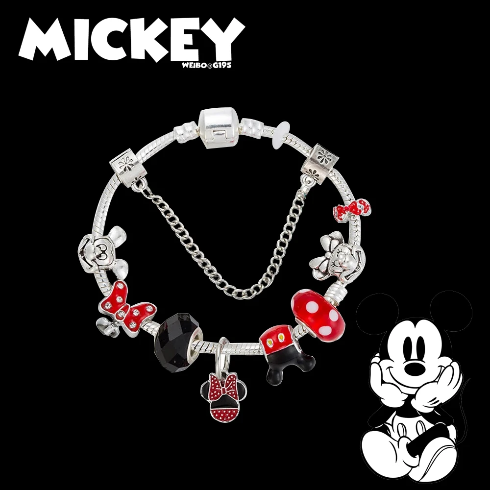 

Cartoon Cute Disney Bracelet Jewelry Minnie Mickey Mouse Bracelet Woman Metal DIY Crystal Beads Brand Designer Pulsera for Womem