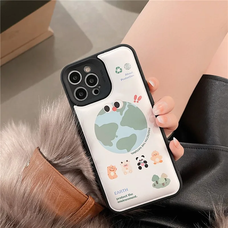 

Cute Cartoon Painted Down Creativity Anti-fall Couple Soft Case For Iphone 11 12 13 Pro Max 7 8 Plus Xr X Xs Se 2 Cover Fundas