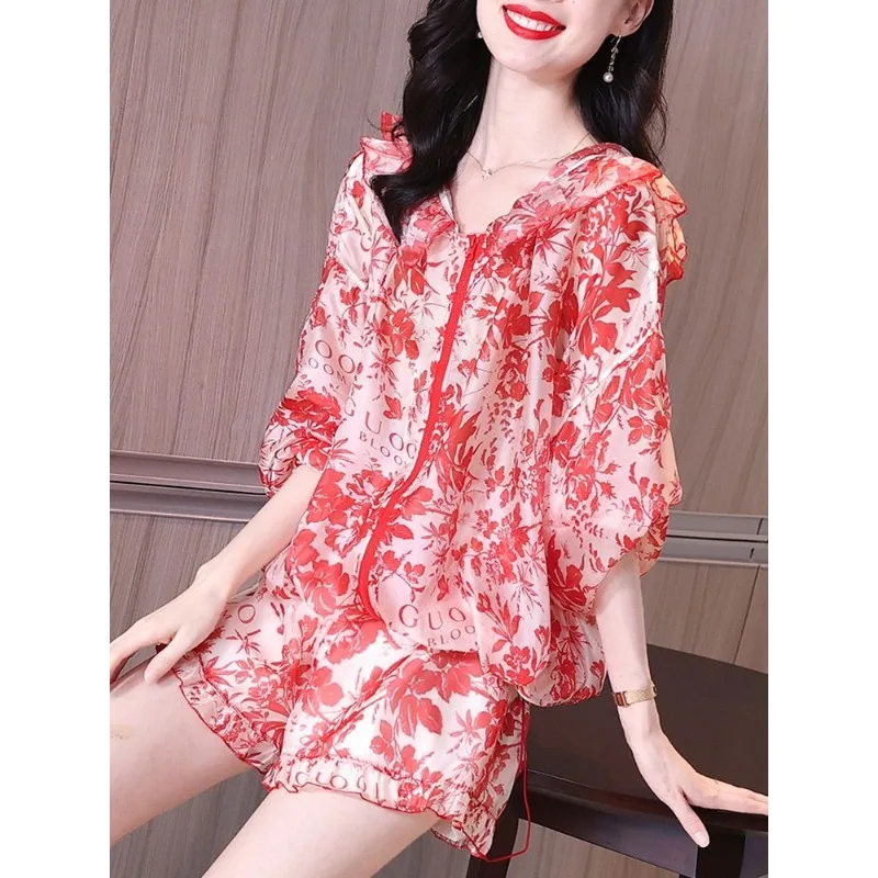 Летняя мода в западном стиле модная шифоновая рубашка с капюшоном на молнии