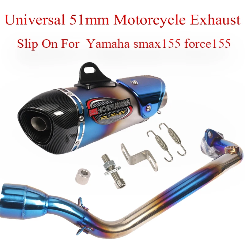 

51mm Motorcycle Exhaust Slip On For Yamaha smax155 force155 155 Full System Modified Link Pipe Moto Escape Yoshimura Laser Logo