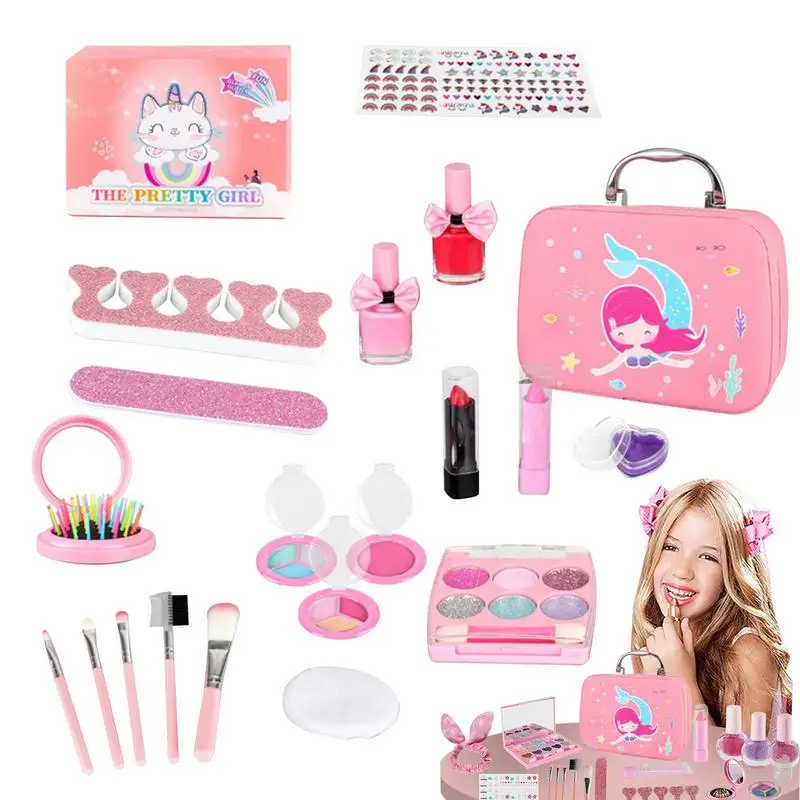 

Girls Makeup Bag Toys Little Girls Makeup Toys Pretend Makeup Play Set With Mirror Comb Portable Little Girls Makeup Set Birthda