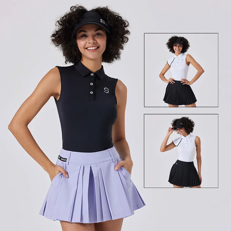 Tops Slim Sports Vest Ladies Golf Pleated Skorts A-line Skirts Sunproof Sportswear