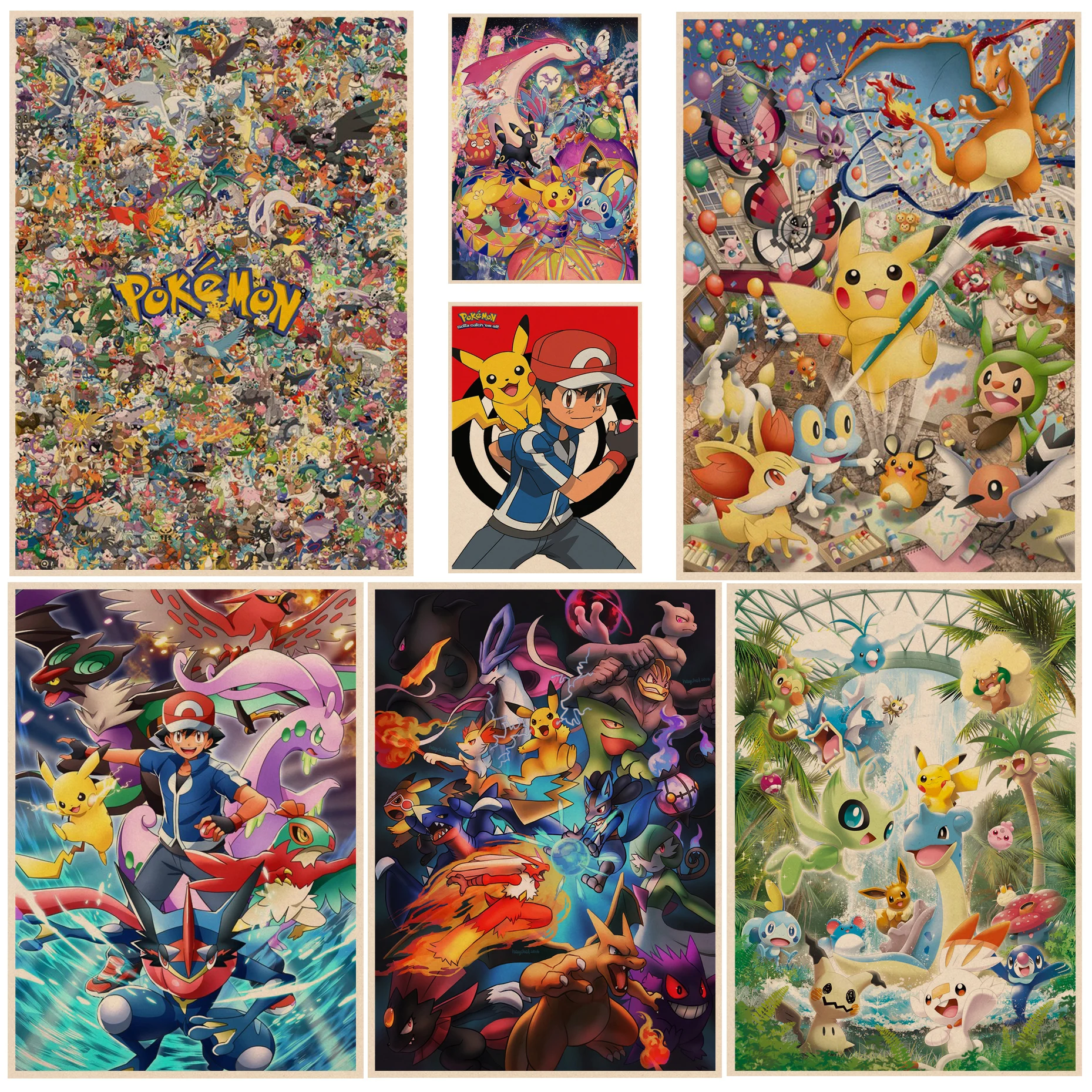 

BANDAI Pokemon Movie Posters Kraft Paper Prints And Posters Wall Decor