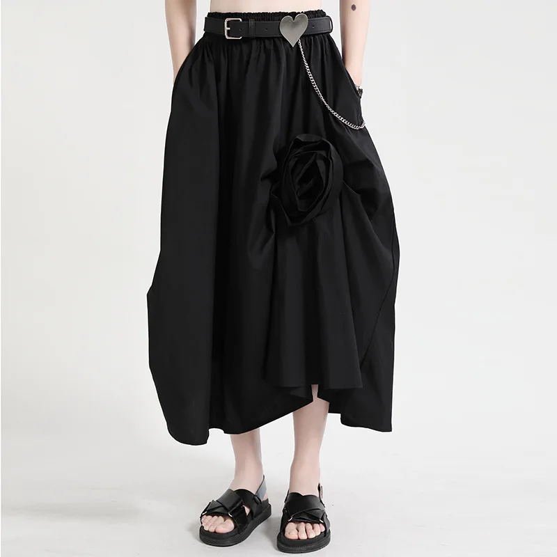 

Mall Goth High Waist Black Double Layers Irregular Stitch Temperament Half-body Skirt Women Fashion New Spring Autumn 2021 Chic