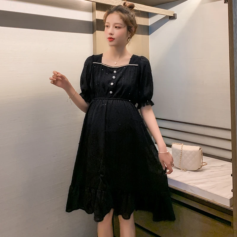 

Летняя одежда для беременных модное свободное плиссированное платье с коротким рукавом и квадратным вырезом модные платья для беременных с блестками